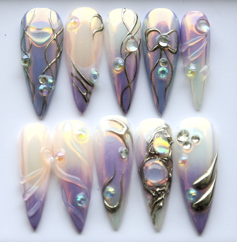 Slay Purple Ice Press On Nails | 3D Ombre Long Stiletto Fake Nail - Image 5