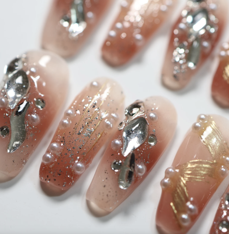 Sparkly Pink and Gold Press on Nails/Glue on Nails - Image 4